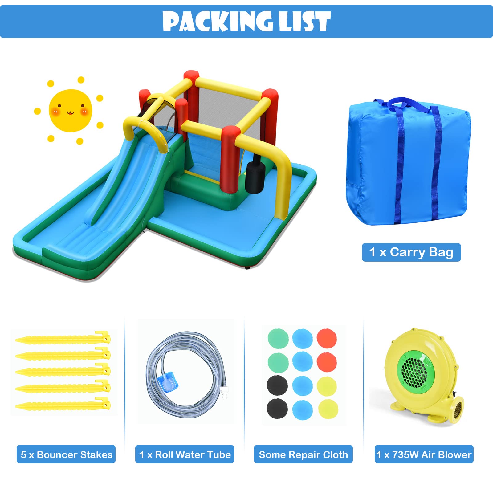 **HONEY JOY 6-in-1 Inflatable Water Slide Park with Splash Pool & Pendulum - Giant Bounce House for Kids & Adults - Outdoor Blow Up Water Slides with 735W Blower - Perfect for Backyard Parties, Summer Fun, and Family Gatherings**