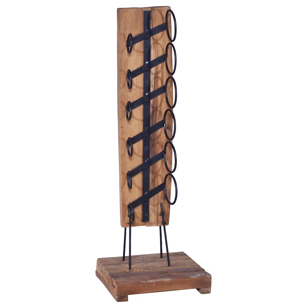 Solid Teak Wood Wine Rack - Freestanding Retro-Style Floor Bottle Holder for 6 Standard Wine Bottles, Brown (13.8