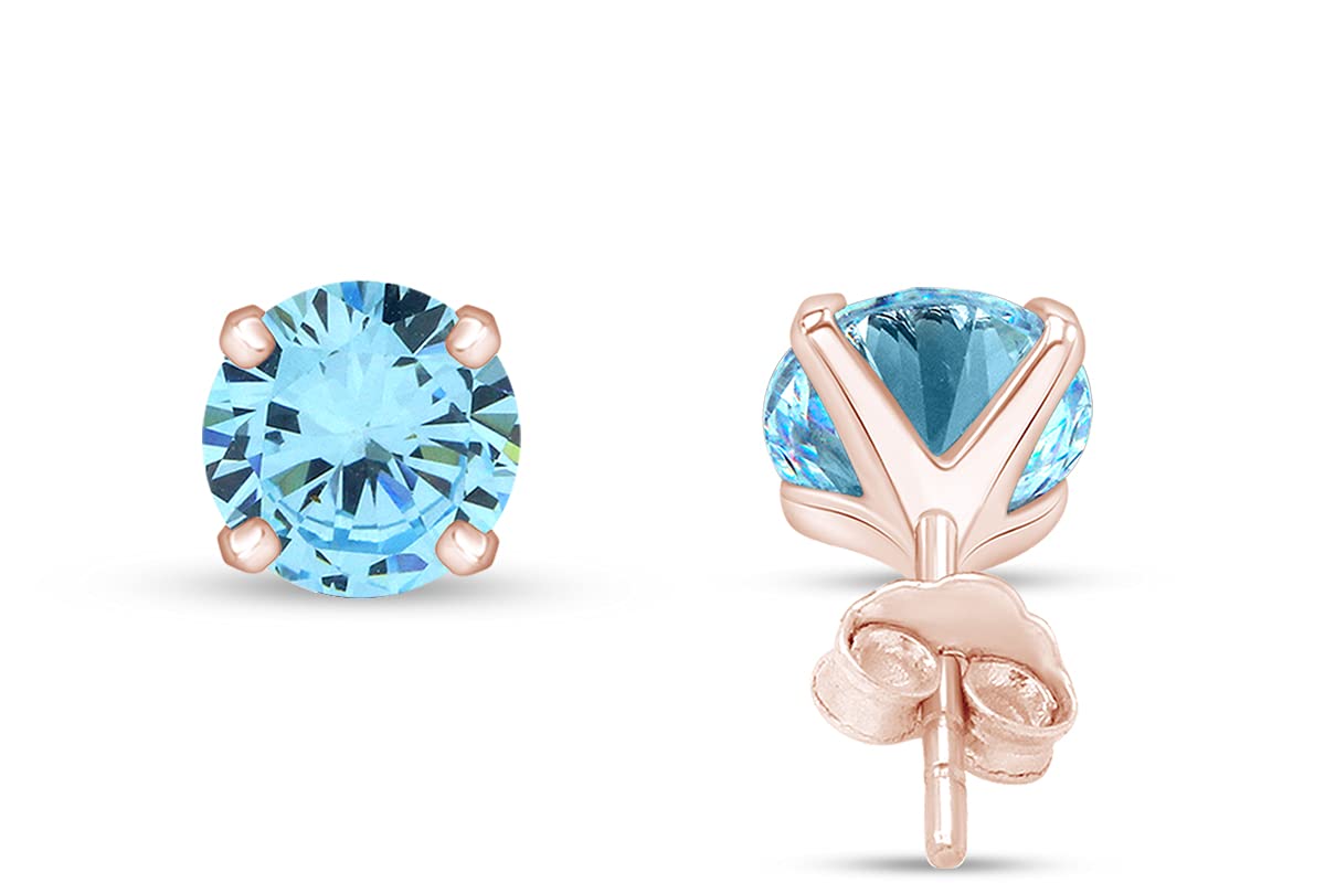 14K Rose Gold 10mm Round Simulated Gemstone Stud Earrings for Women - Elegant Cubic Zirconia CZ Earrings for Everyday Wear & Special Occasions