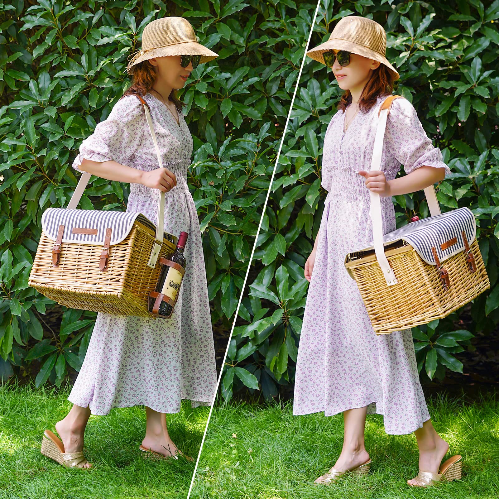 Premium Wicker Picnic Basket for 2 with Detachable Table - Wine Holder & Complete Tableware Set - Perfect for Outdoor, Wedding, Anniversary Gifts - Great for Beach, Park, Camping & Romantic Dates
