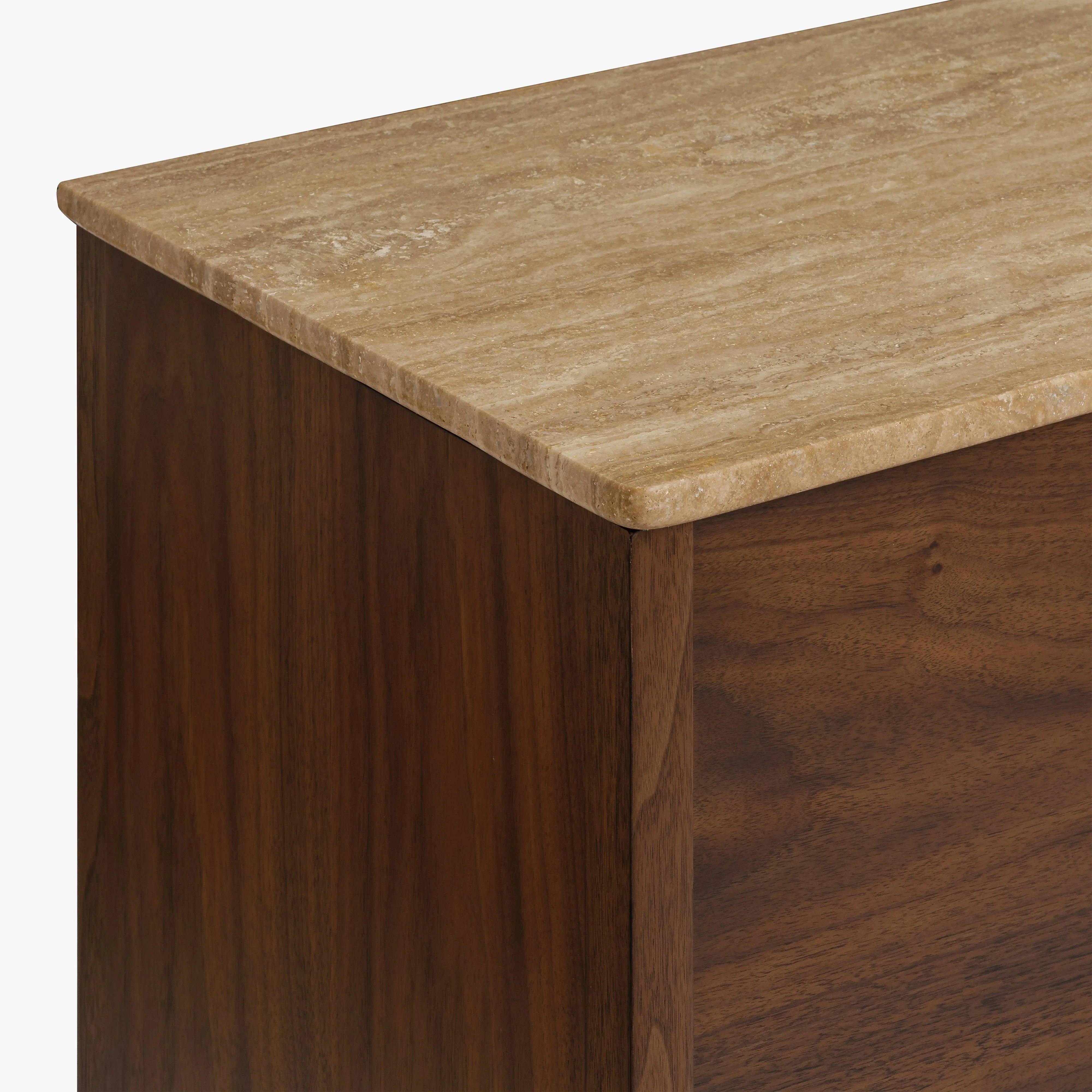 Fontaine Buffet - Walnut & Travertine Sideboard | Mid-Century Modern Dining Room Storage | Perfect for Living Room, Dining Area & Entryway Organization
