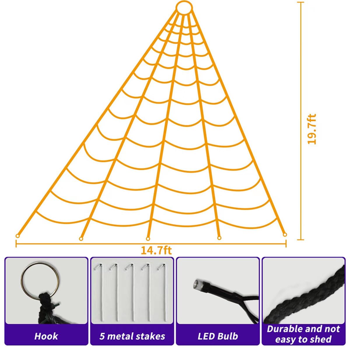 280 LED Giant Purple Spider Web Lights - 19.85Ft x 14.76Ft Halloween Decor with 8 Lighting Modes | Outdoor Halloween Decorations for Patio, Garden, Haunted House, Yard & Party Decor