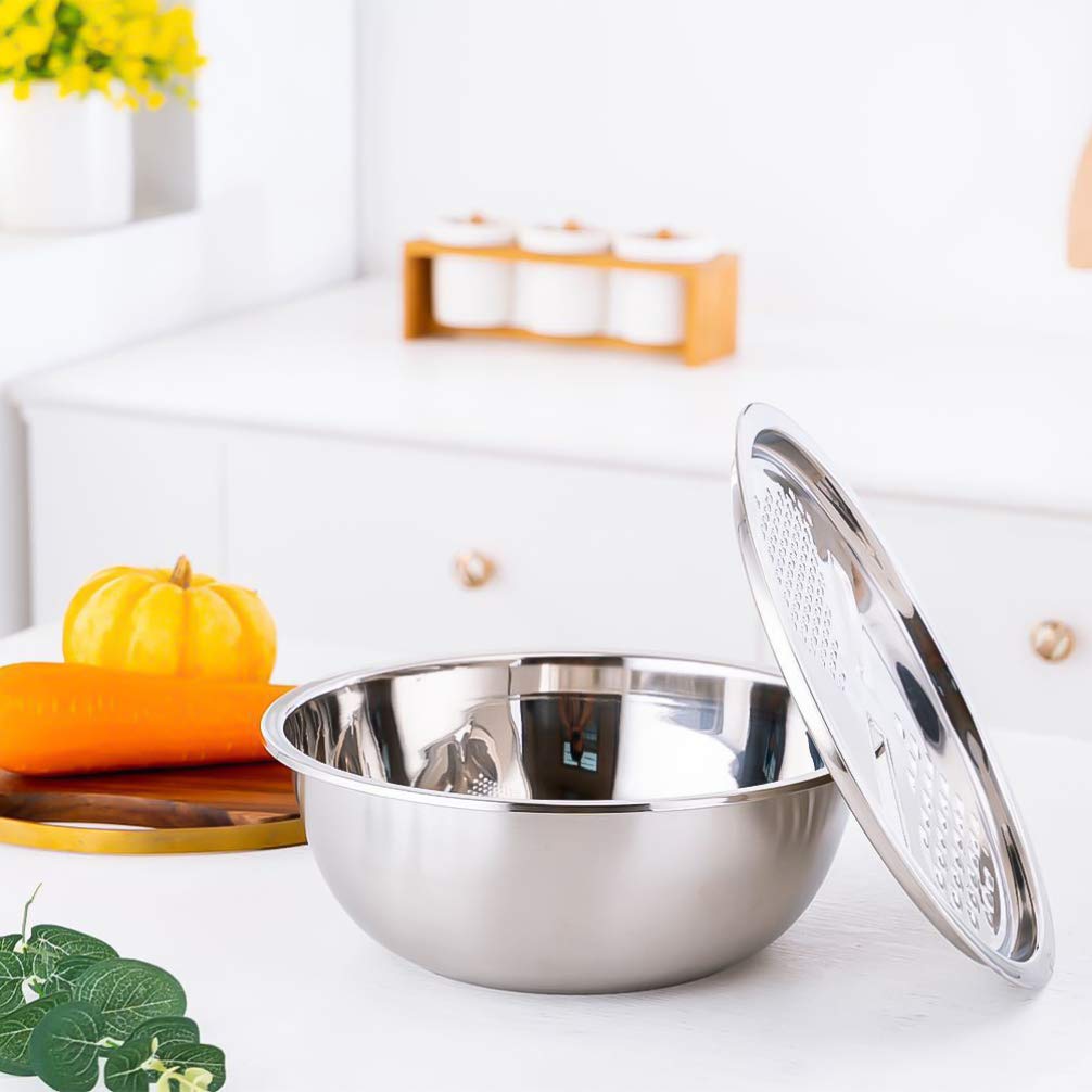 DOITOOL 3-in-1 Stainless Steel Kitchen Grater with Drain Basket - Multi-Function Cheese Grater, Vegetable Chopper & Salad Maker Bowl for Home Cooking (Silver) | Perfect for Meal Prep, Pizza Topping & Healthy Snacks