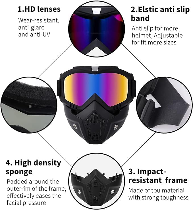 LORD LUCIFER Anti-Fog Paintball Mask & Motorcycle Goggles with Removable Face Shield - Adjustable Motocross Eyewear for Paintball, Airsoft & Off-Road Riding