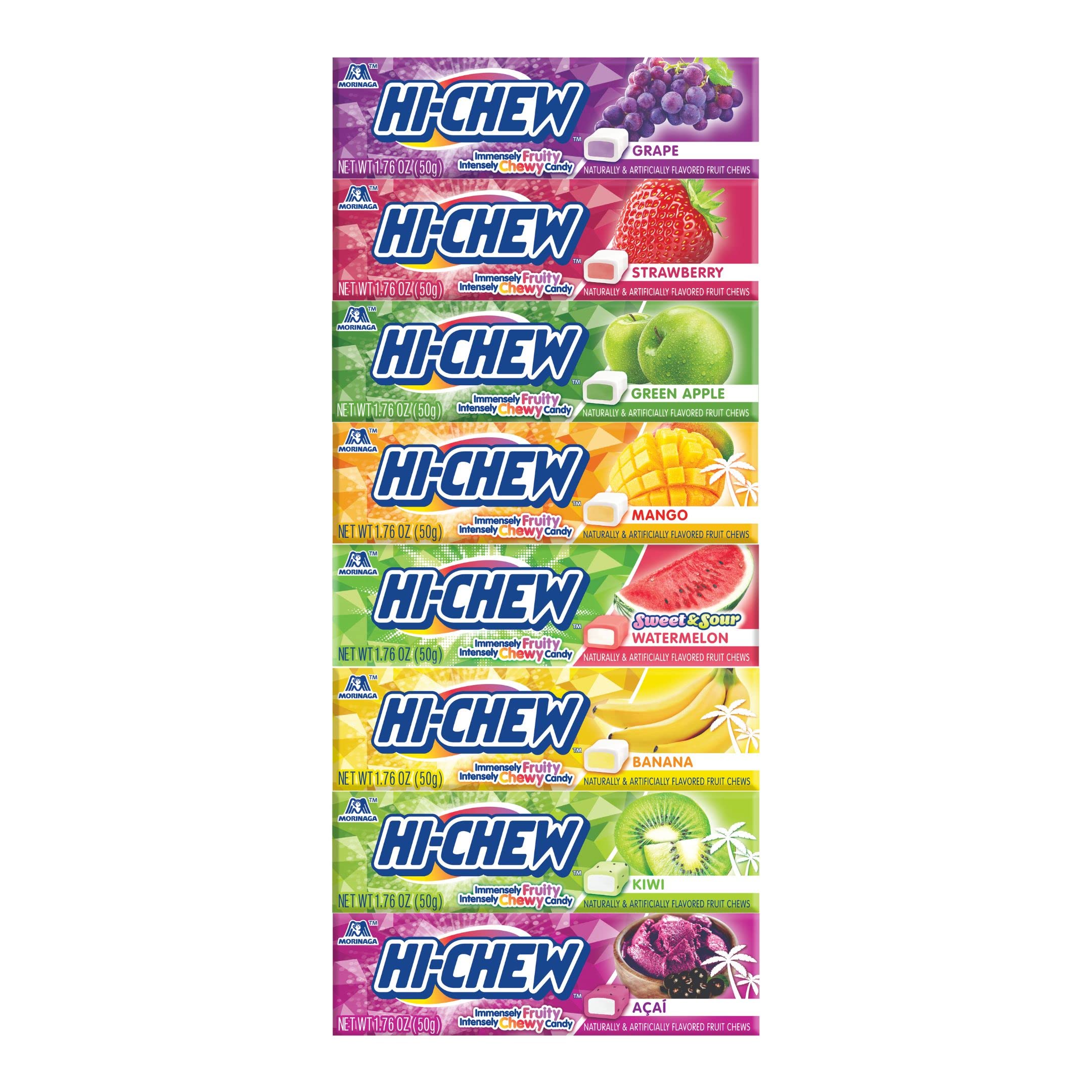 HI-CHEW Variety Sticks, 8-Pack Soft & Chewy Candy (1.76oz Each) - Bulk Individually Wrapped Fruity Flavors Candy - Perfect for Parties, Office Snacks & Halloween Treats