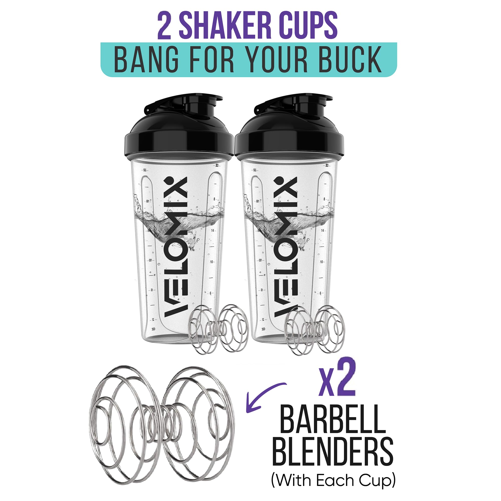 2-Pack 28oz Protein Shaker Bottles with Wire Whisk - Leak Proof Blender Cups for Protein Powder, Pre Workout & Meal Replacement Shakes - BPA Free Gym Water Bottles for Fitness, Bodybuilding & Post Workout Recovery
