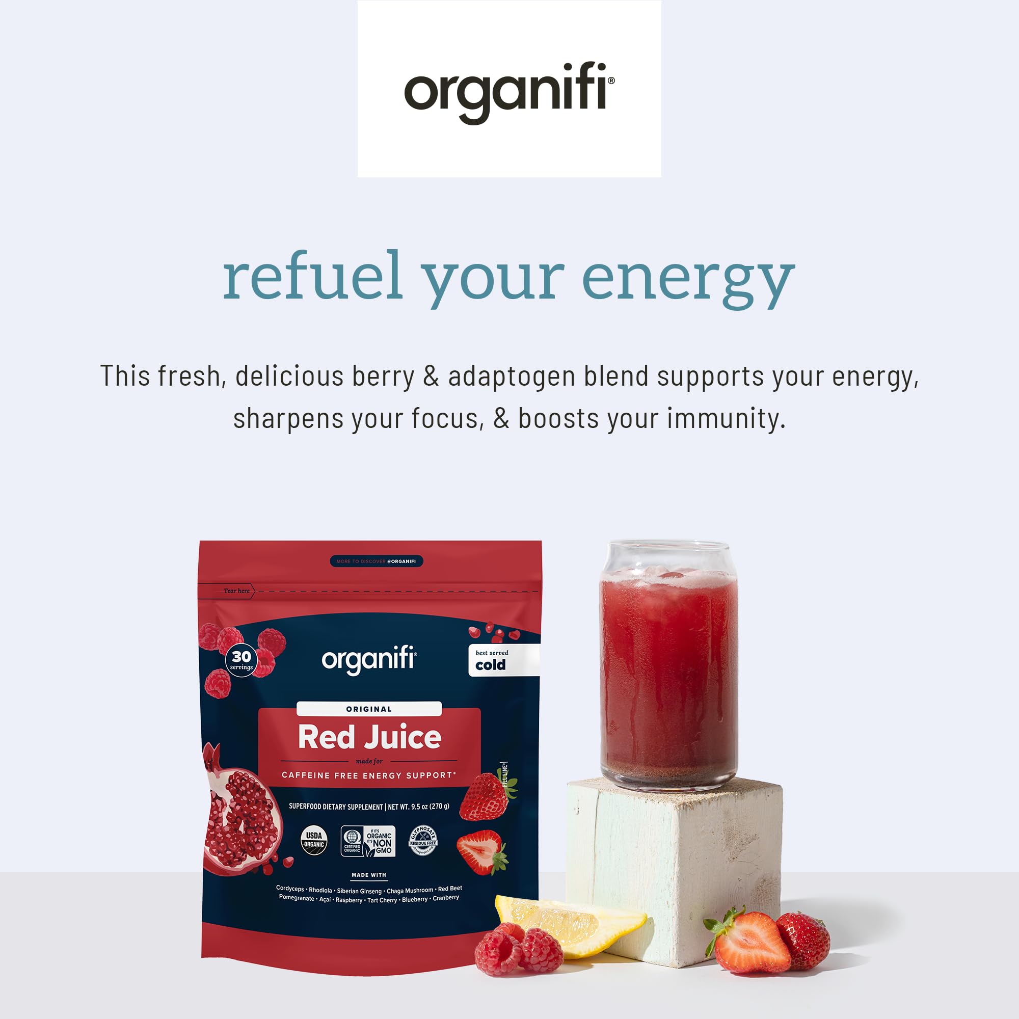 Organifi Red Juice Superfood Powder - Antioxidant Energy Booster for Digestion & Immune Support, 90 Servings | Combat Afternoon Slump, Enhance Vitality for Busy Lifestyles & Workouts
