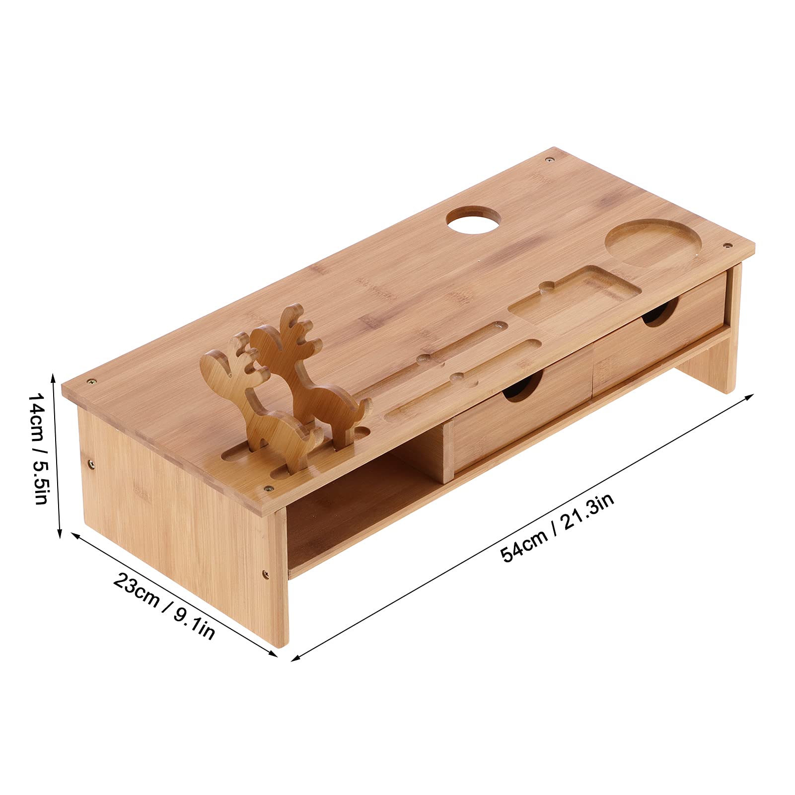 BigKing Bamboo Monitor Stand Riser with 2 Drawers - Home & Office Desktop Organizer for Computer, Laptop, Printer & Cellphone - Perfect for Workspace Organization & Ergonomic Setup