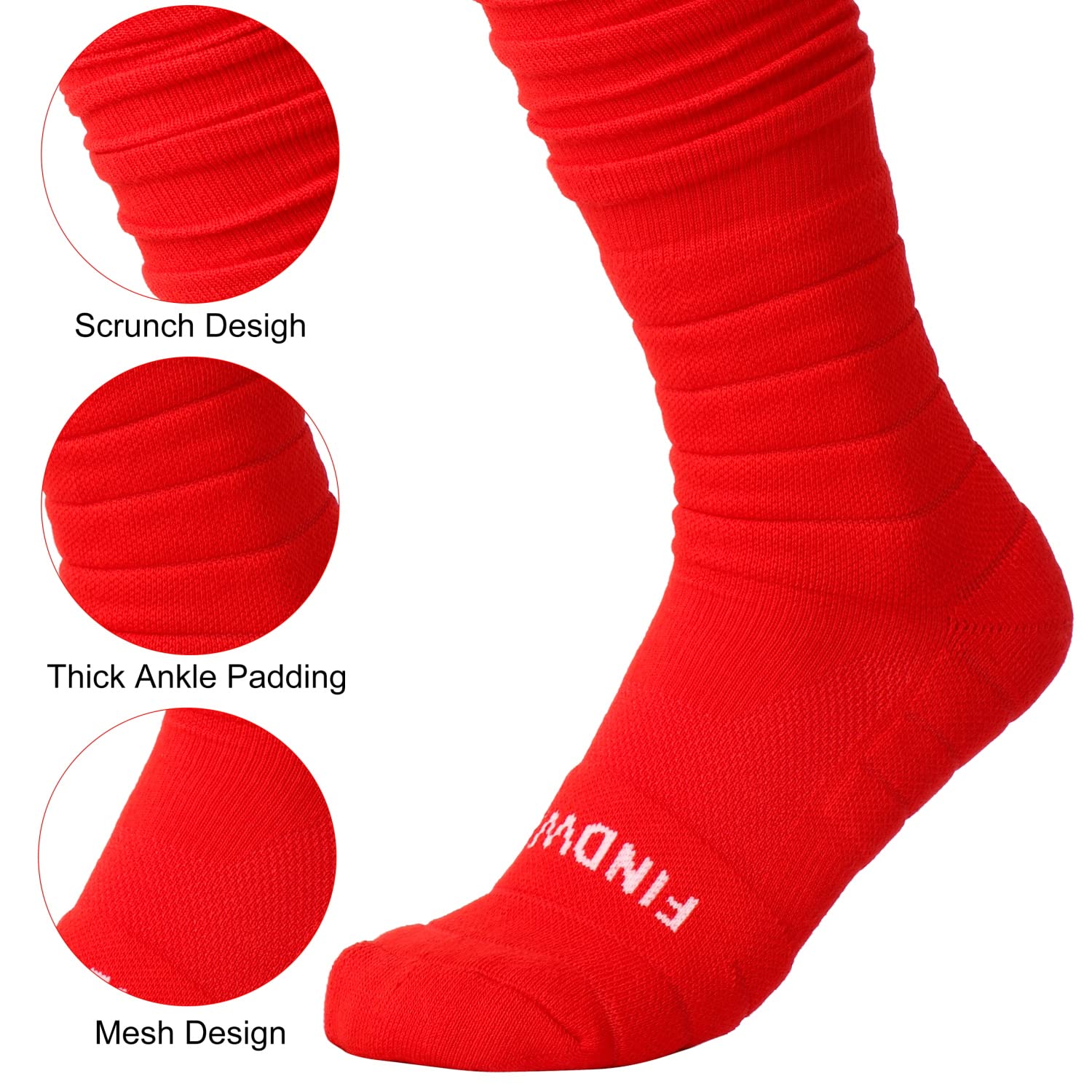 Findway Scrunch Football Socks - 2 Pairs Extra Long Padded Soccer Socks for Men & Boys | Compression Athletic Socks for Soccer, Running & Sports Performance