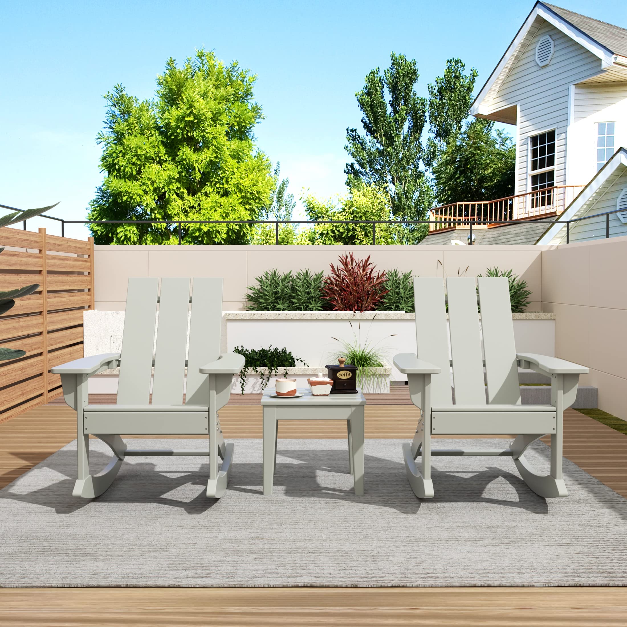 WO Home Furniture 2-Piece Adirondack Rocking Chair Set - All-Weather UV-Resistant Outdoor Patio Chairs (Sand Color) - Perfect for Backyard, Garden, Deck & Poolside Relaxation