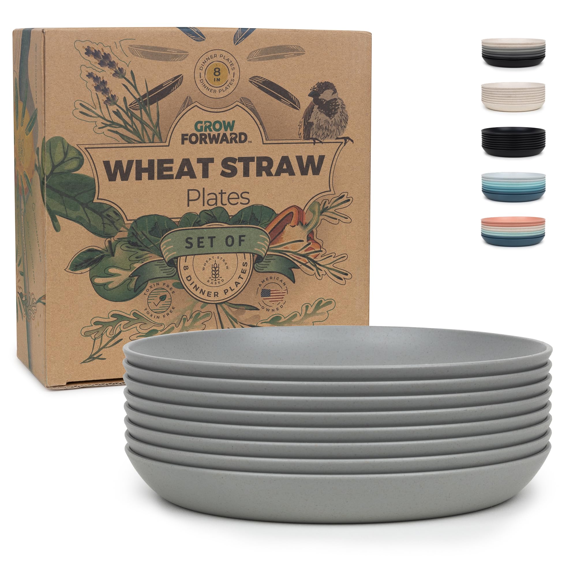 Premium 8-Inch Wheat Straw Dessert Plates - Set of 8 Unbreakable & Microwave Safe Reusable Plates - Eco-Friendly Hard Plastic Dinnerware for Kitchen, Camping, RV, Outdoor, Patio - Perfect for Parties, Picnics & Everyday Use