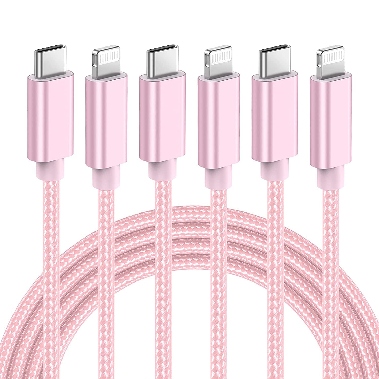 iLikable 3-Pack MFi Certified USB C to Lightning Cable (1ft/3ft/6ft) - Fast Charging PD Cable for iPhone 14/13/12/11 Pro Max, iPad Pro & AirPods - Pink | Perfect for Home, Office & Travel Charging