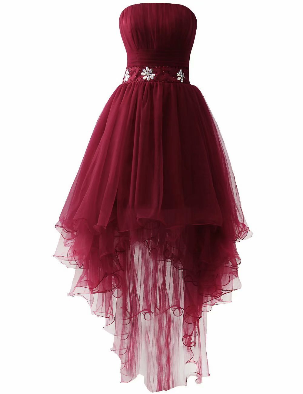 Elegant High Low Homecoming Dress with Tulle Skirt - Strapless Prom Gown for Women | Perfect for Evening Parties, Dances & Special Occasions