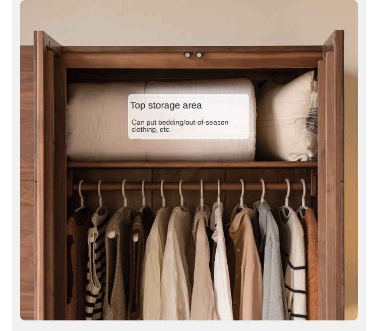 Premium Black Walnut Solid Wood Wardrobe & Storage Cabinet - Spacious Closet Organizer for Bedroom, Living Room, and Office