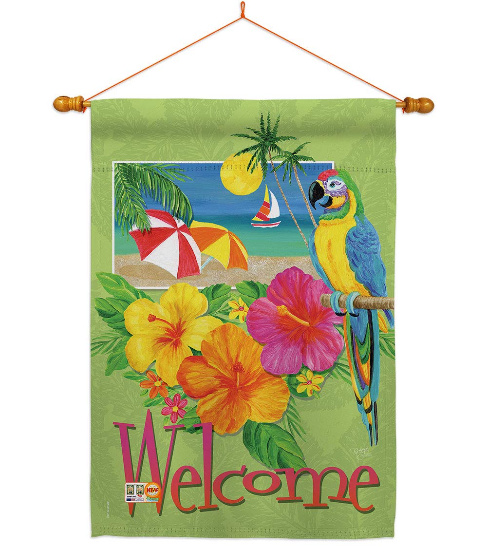 Tropical Summer House Flag Set 28x40in w/Flagpole - Outdoor Decor