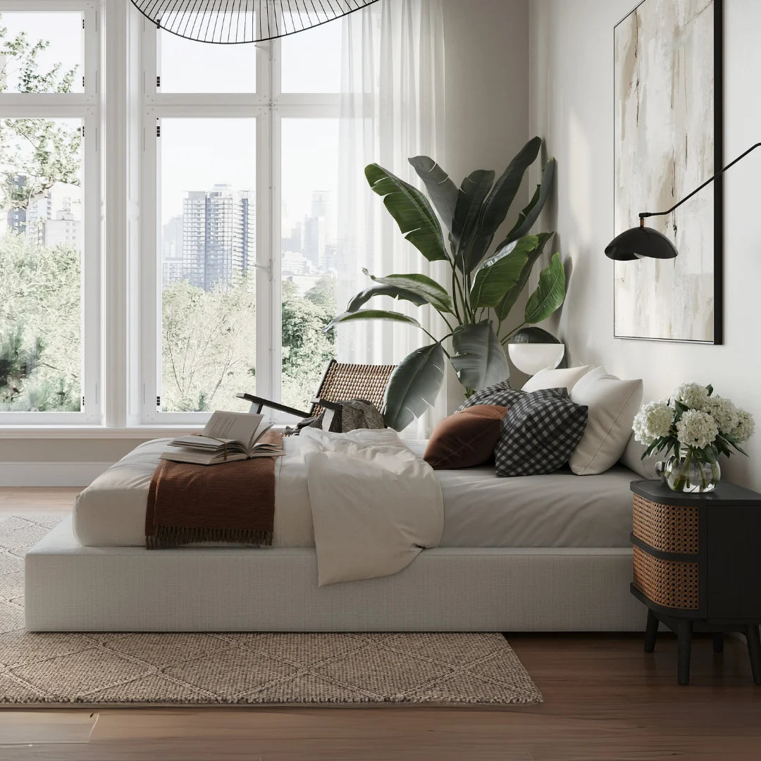 Ultra Bed Frame - White Queen Size Platform Bed with Strong Metal Frame & Noise-Free Design | Perfect for Modern Bedrooms, Guest Rooms & Dormitories