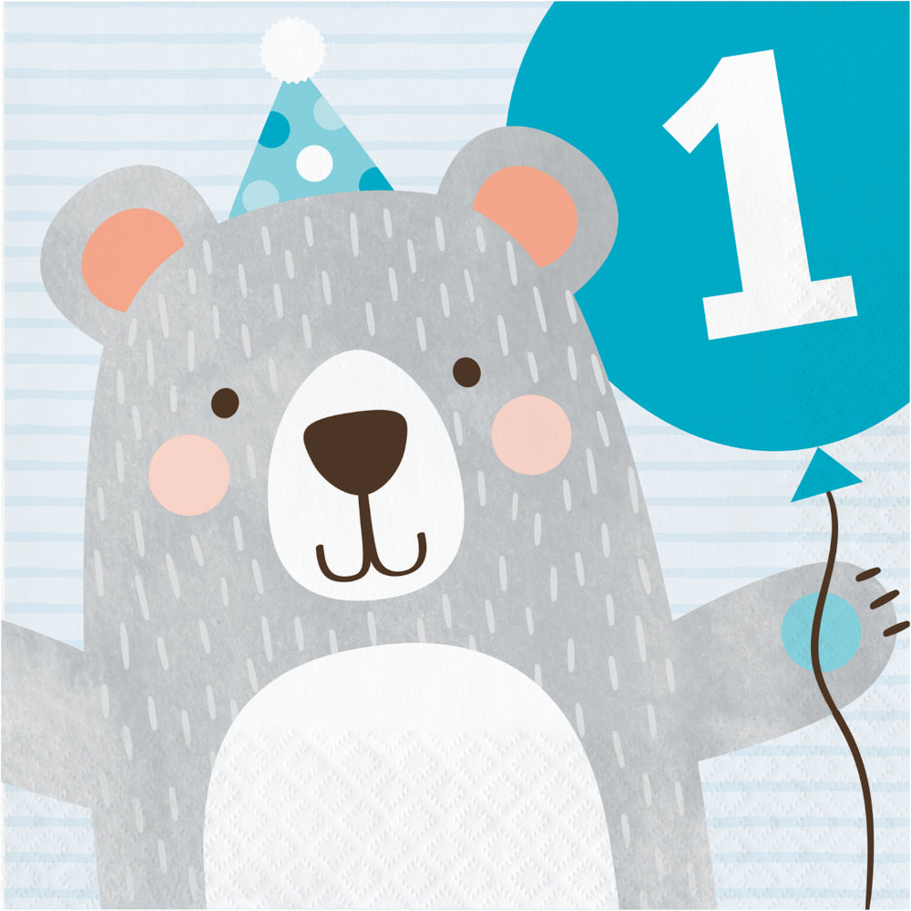 1st Birthday Bear Themed Luncheon Napkins - Pack of 16 Disposable Party Napkins for Baby's First Birthday, Baby Showers & Special Celebrations