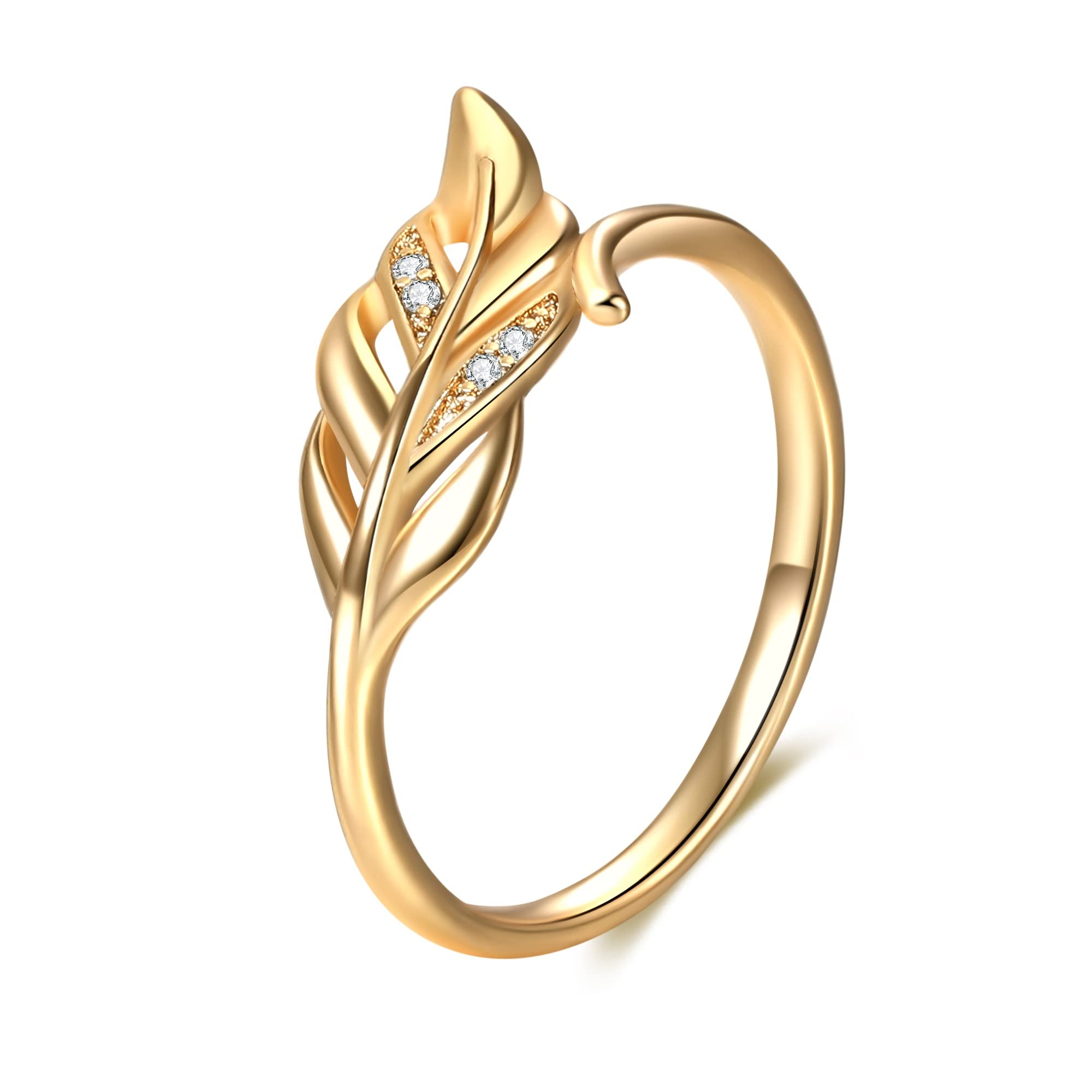NIWECK Adjustable Knuckle Rings for Women - 18K Gold Plated Open Rings with Star Leaf & Cubic Zirconia Crystals - Simple Cute Engagement & Promise Rings - Perfect for Everyday Wear, Date Nights & Special Occasions