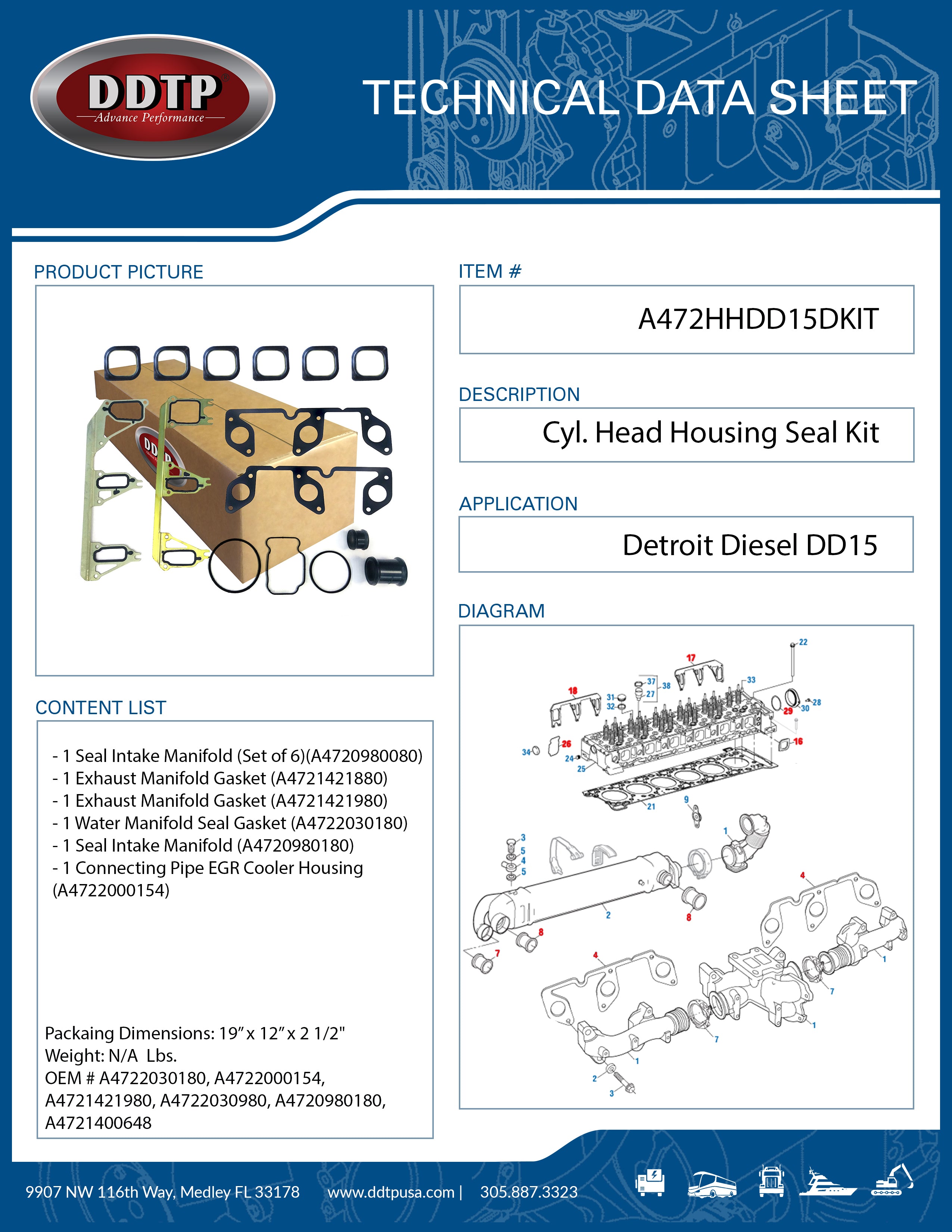 DD15 Cylinder Head Housing Seal Kit (A472HHDD15) - Compatible with Detroit Diesel Engines, Perfect for Engine Repairs & Maintenance
