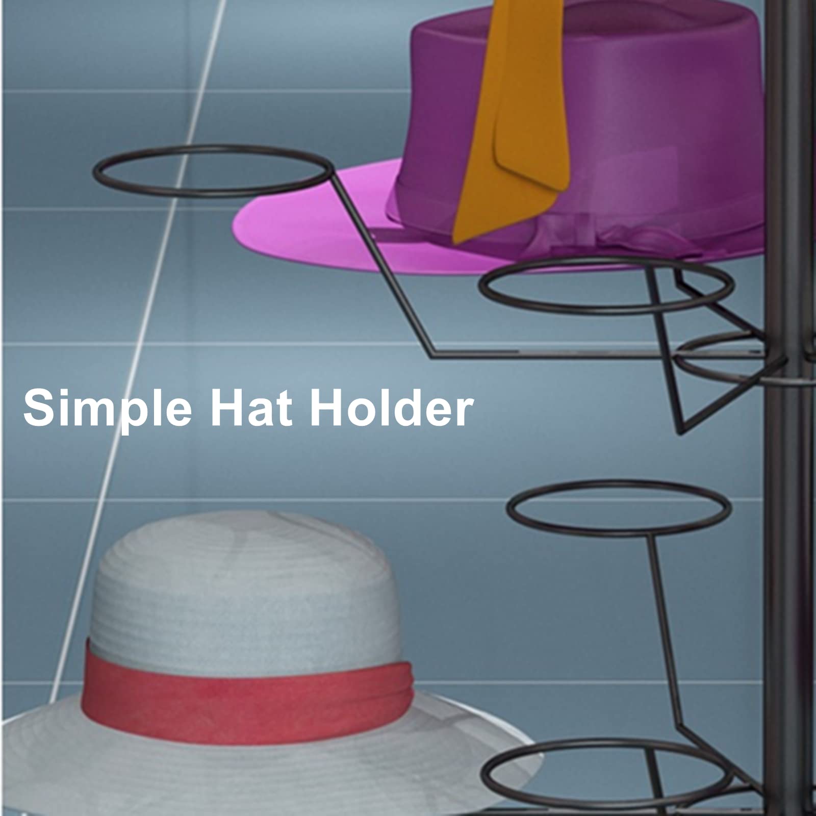7-Tier Rotating Metal Hat Rack Stand - Adjustable Free-Standing Cap Organizer Holds 35 Hats - Space Saving Wig & Accessory Display for Closet, Bedroom, or Entryway (Black)