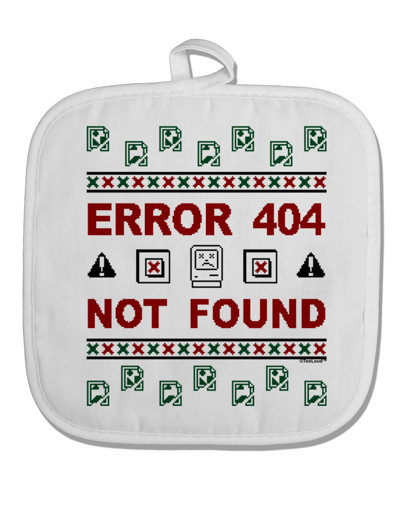 TooLoud Ugly Christmas Error 404 Not Found White Fabric Pot Holder Hot Pad - Funny Kitchen Mitts for Holiday Cooking & Baking Gifts