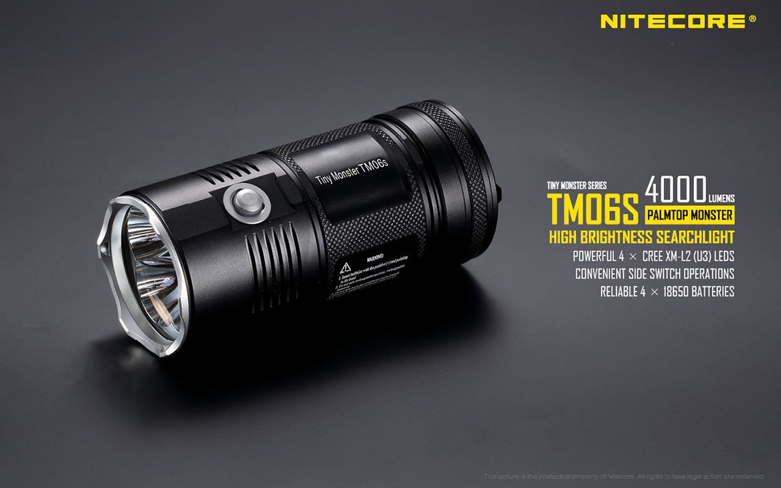 Nitecore TM06S 4000 Lumen Rechargeable Flashlight with 4 Batteries & i4 Smart Charger - 393 Yard Long Range, Perfect for Camping, Hiking, and Emergency Preparedness