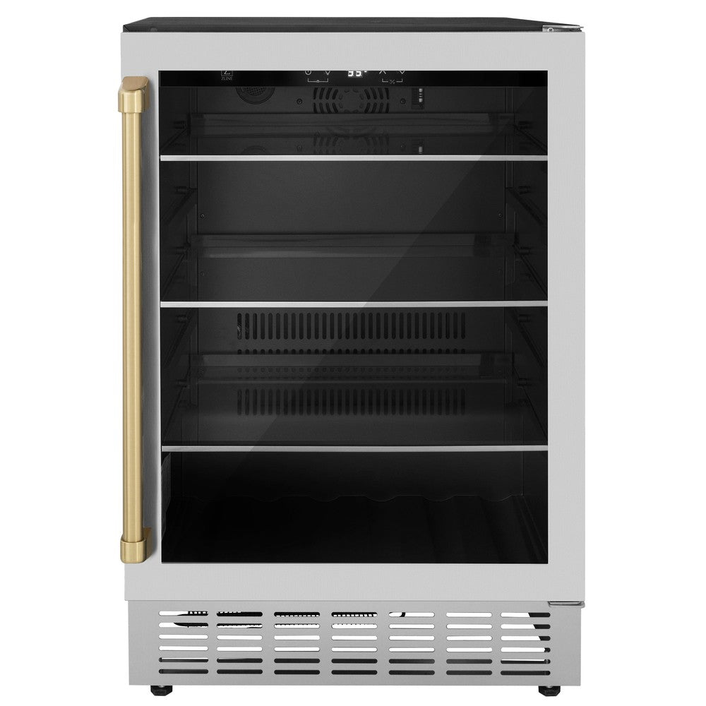 ZLINE Autograph Edition 24 Inch Stainless Steel Beverage Cooler with Champagne Bronze Accents - 154 Can Capacity - Perfect for Home Bar, Kitchen, or Office Refrigeration (RBVZ US 24 CB)