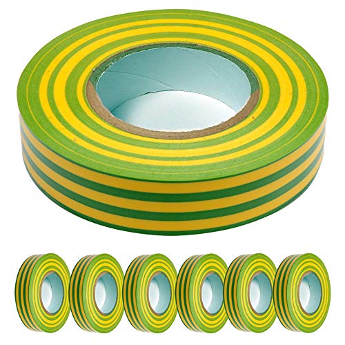 Electriduct Vinyl Electrical Tape - 0.6 in x 33 ft (10 yards) - General Purpose PVC Insulation Tape - Yellow/Green - 6 Rolls - Ideal for Wiring, Repairs, and DIY Electrical Projects