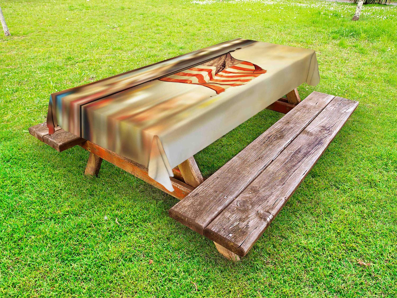 Ambesonne Patriotic American Flag Tablecloth - Washable Outdoor Picnic Table Cover 58x120 Inches, Sepia Red Blue - Perfect for 4th of July, Independence Day, BBQ, and Backyard Parties