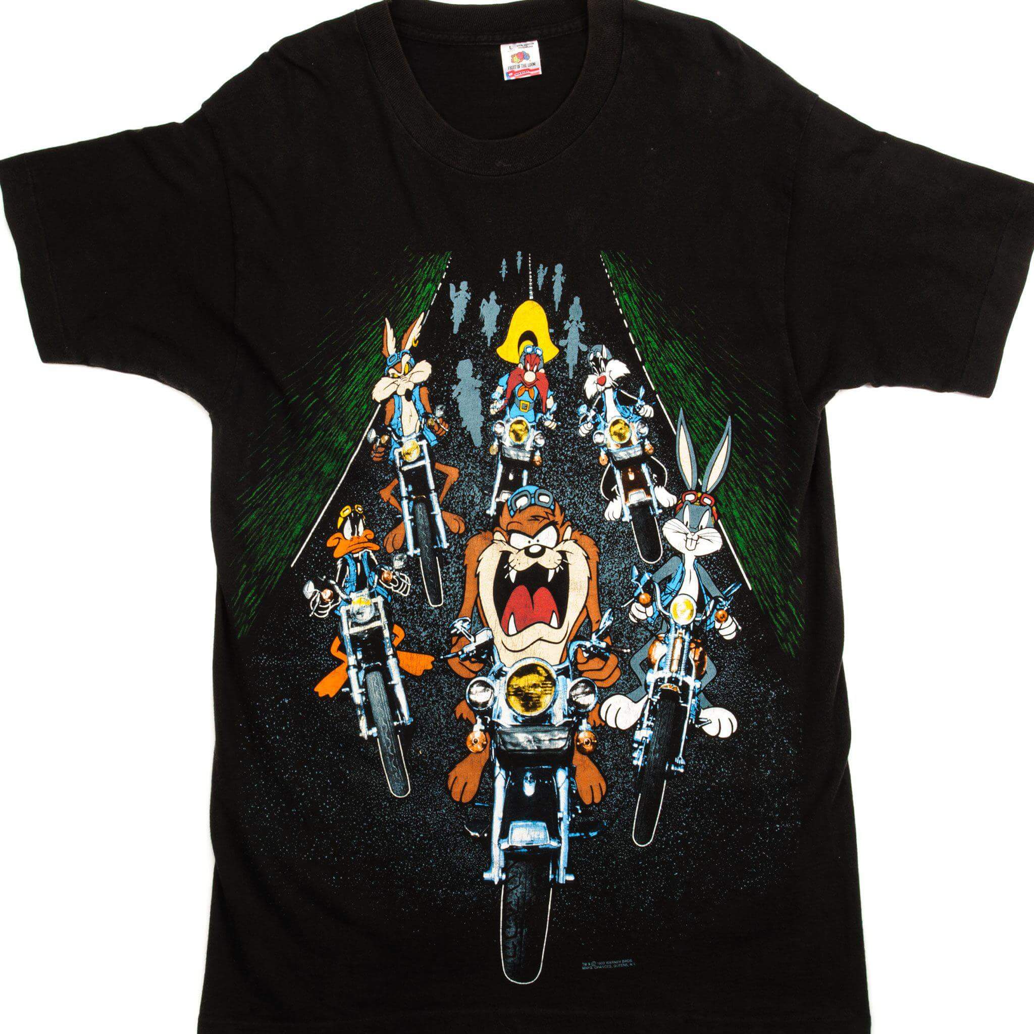 Vintage Looney Tunes on Bikes Graphic T-Shirt 1993 Retro Cartoon Tee - Large Size (L) - 100% Cotton Made in USA - Casual Wear & 90s Nostalgia Gift for Fans