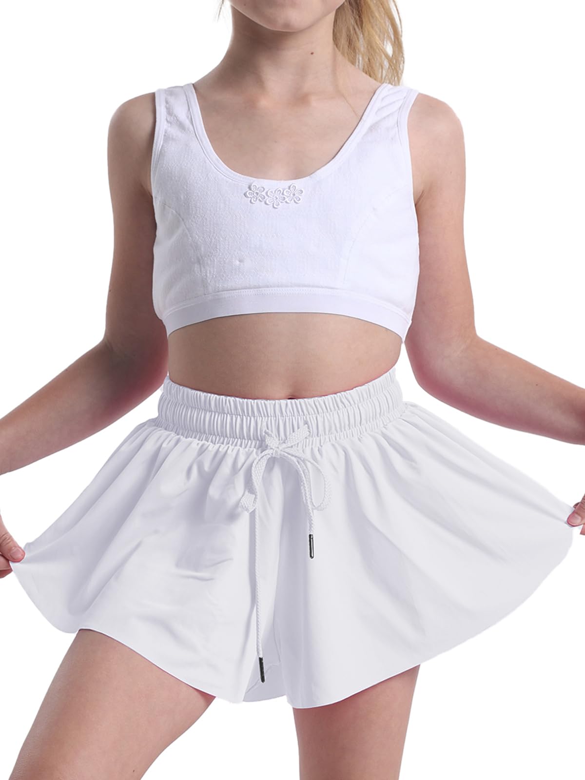 Girls' Athletic Running Shorts - Flowy Biker Shorts for Youth, Preppy Butterfly Design | Perfect for Sports, Gym & Casual Wear