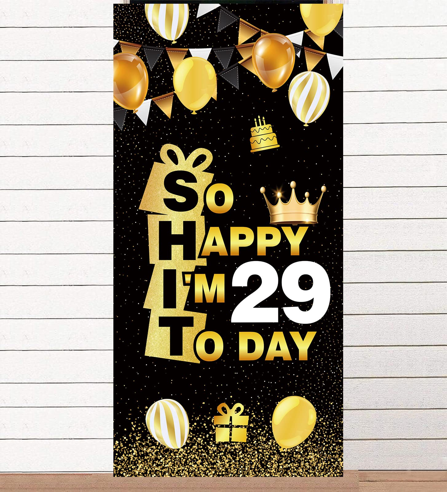 Happy 29th Birthday Decorations - Black Gold Banner Backdrop Crown for 29th Birthday Party | Photo Booth Props, Party Supplies for Men & Women | Perfect for Birthday Celebrations, Photo Shoots & Social Media Posts