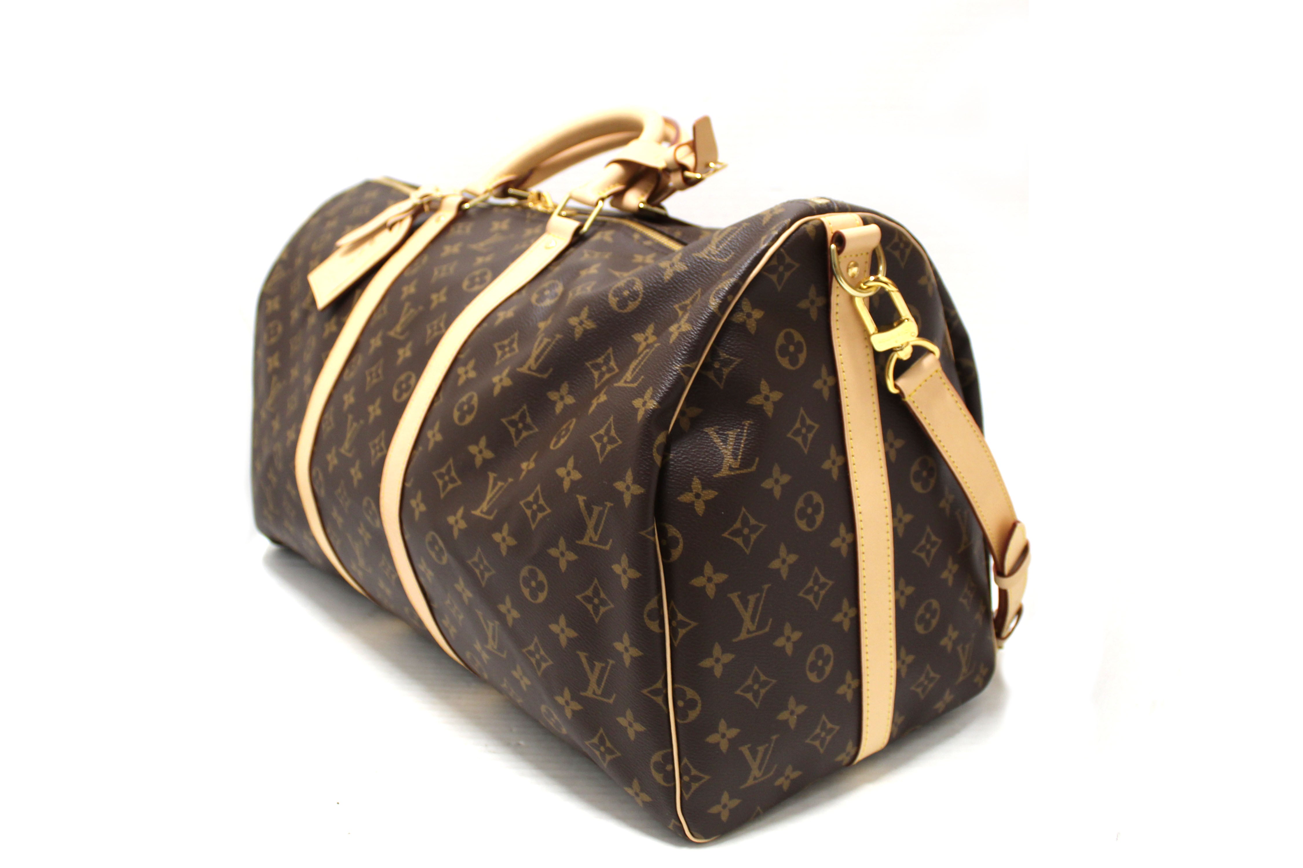 Authentic Louis Vuitton Monogram Canvas Keepall Bandoulière 55 Duffle Bag - Luxury Travel Bag for Women & Men, Perfect for Weekend Getaways & Business Trips