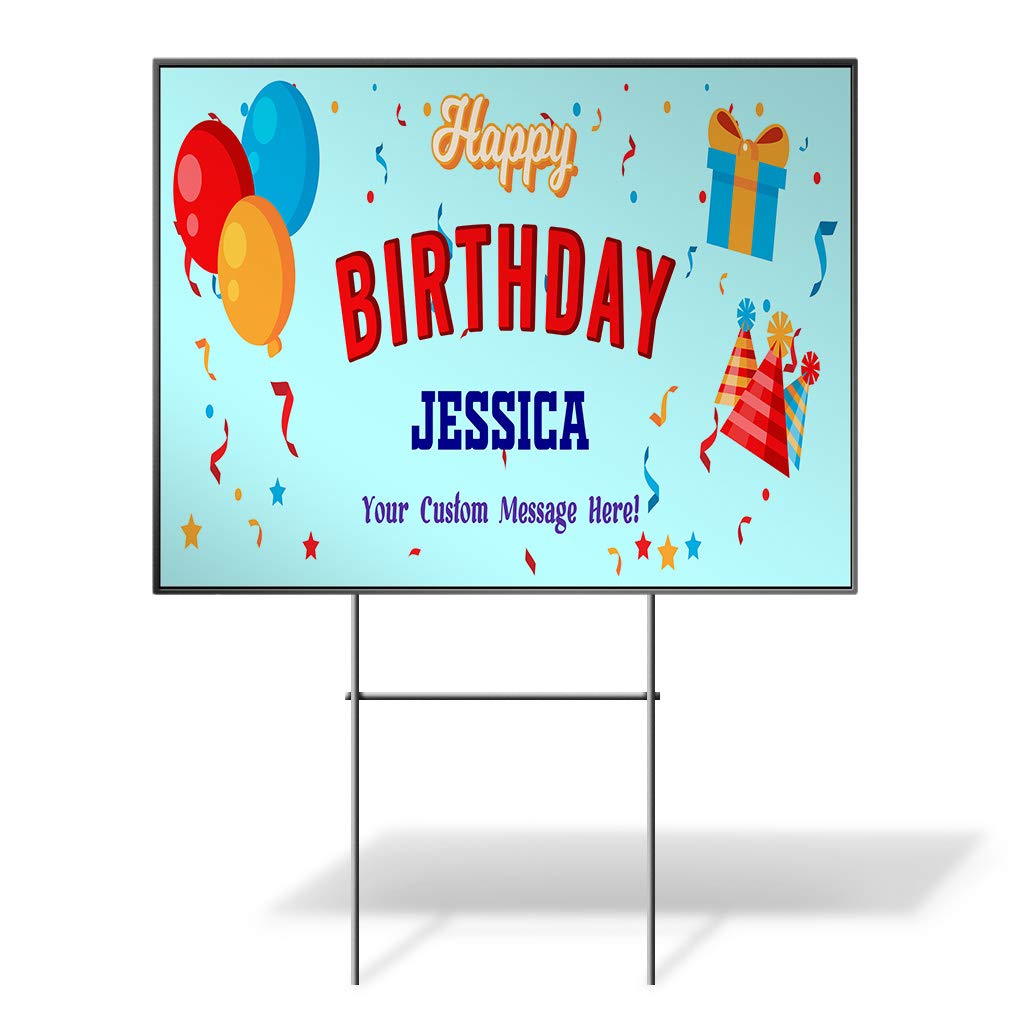 Custom Personalized Happy Birthday Yard Sign for Girls - Rose & Blue Design - Single-Sided Print - 24x18 Inches - Perfect for Outdoor Celebrations, Parties & Special Events