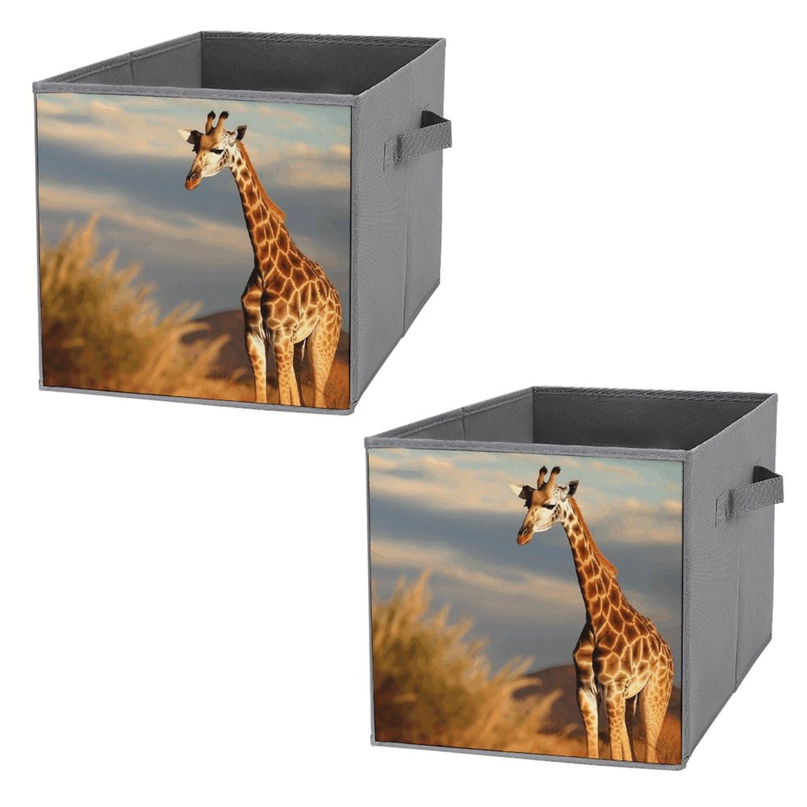 2PCS Foldable Storage Bins with Handles - Large Capacity Giraffe & African Animals Printed Storage Boxes for Playroom, Office, Home Organization | Perfect for Kids' Toys, Books & Clutter Control