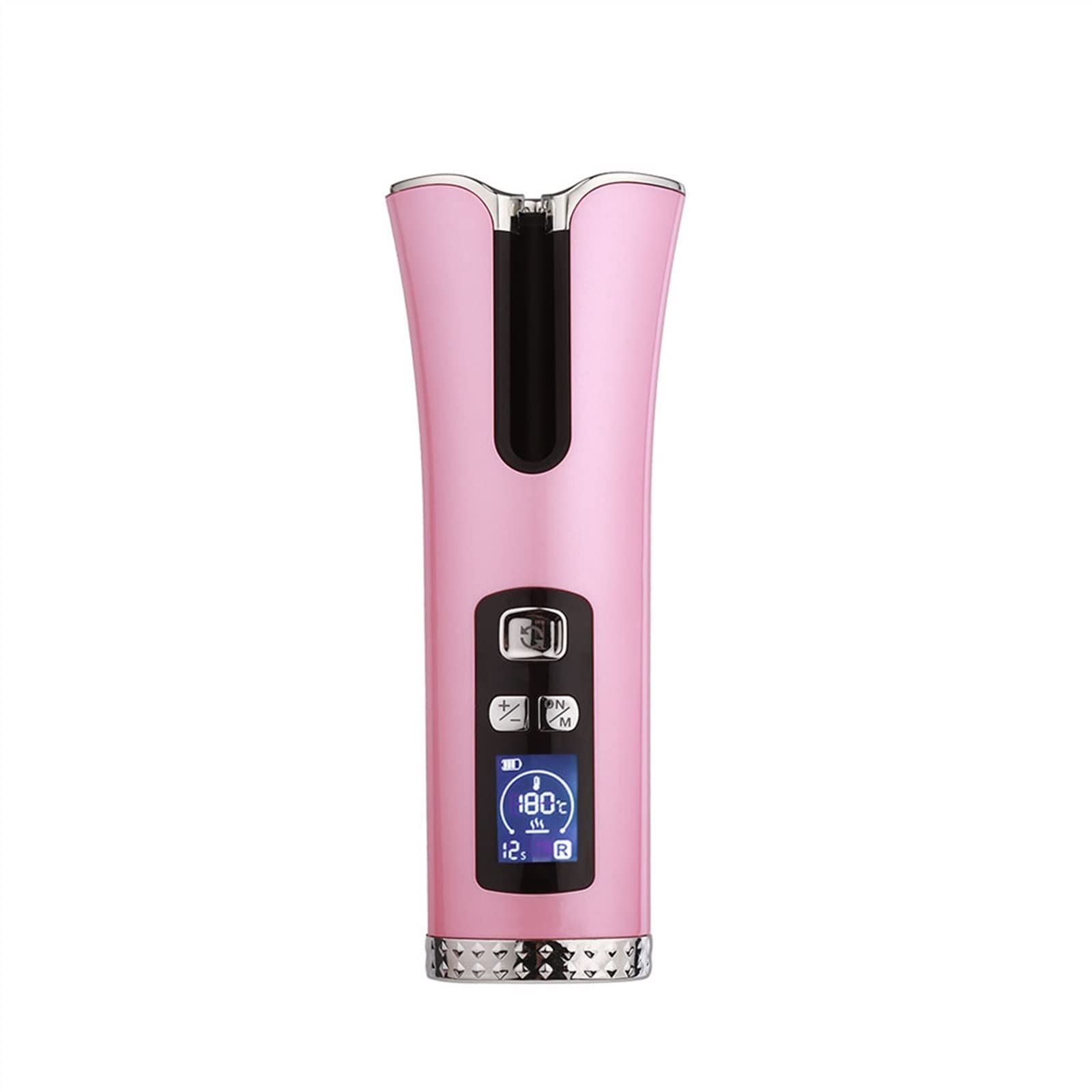 Automatic Hair Curling Iron - Ceramic Ionic USB Rechargeable Wireless Curling Wand with LCD Screen & Auto Rotation (Pink) | Perfect for Home Use, Travel, and Salon Styling