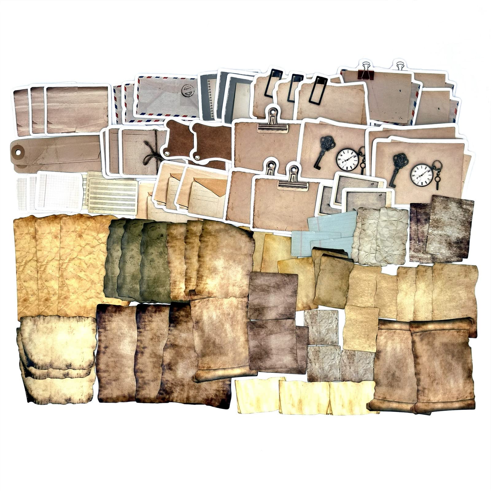 90 Pieces Vintage Scrapbook Paper Stickers - Antique Aged Paper Stickers for Junk Journal, Planner, Scrapbooking, Decoupage & DIY Crafts - Perfect for Card Making, Bullet Journaling and Home Decor