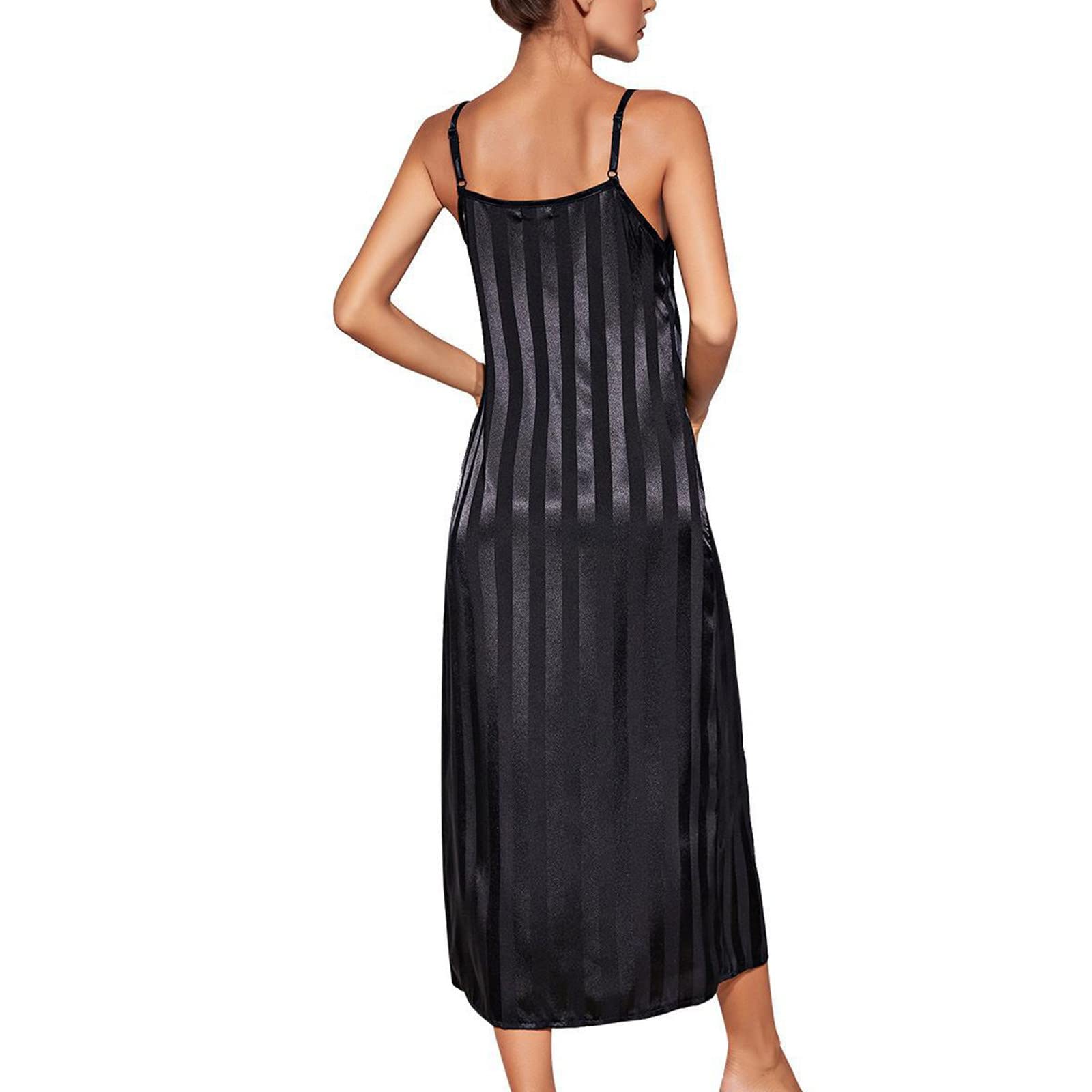 Women's 2-Piece Satin Pajama Set - Long Silk Nightgown & Sexy Camisole Nightdress with Striped Chemise | Sleepwear, Loungewear & Bathrobe Set for Comfortable Nights & Relaxing Evenings