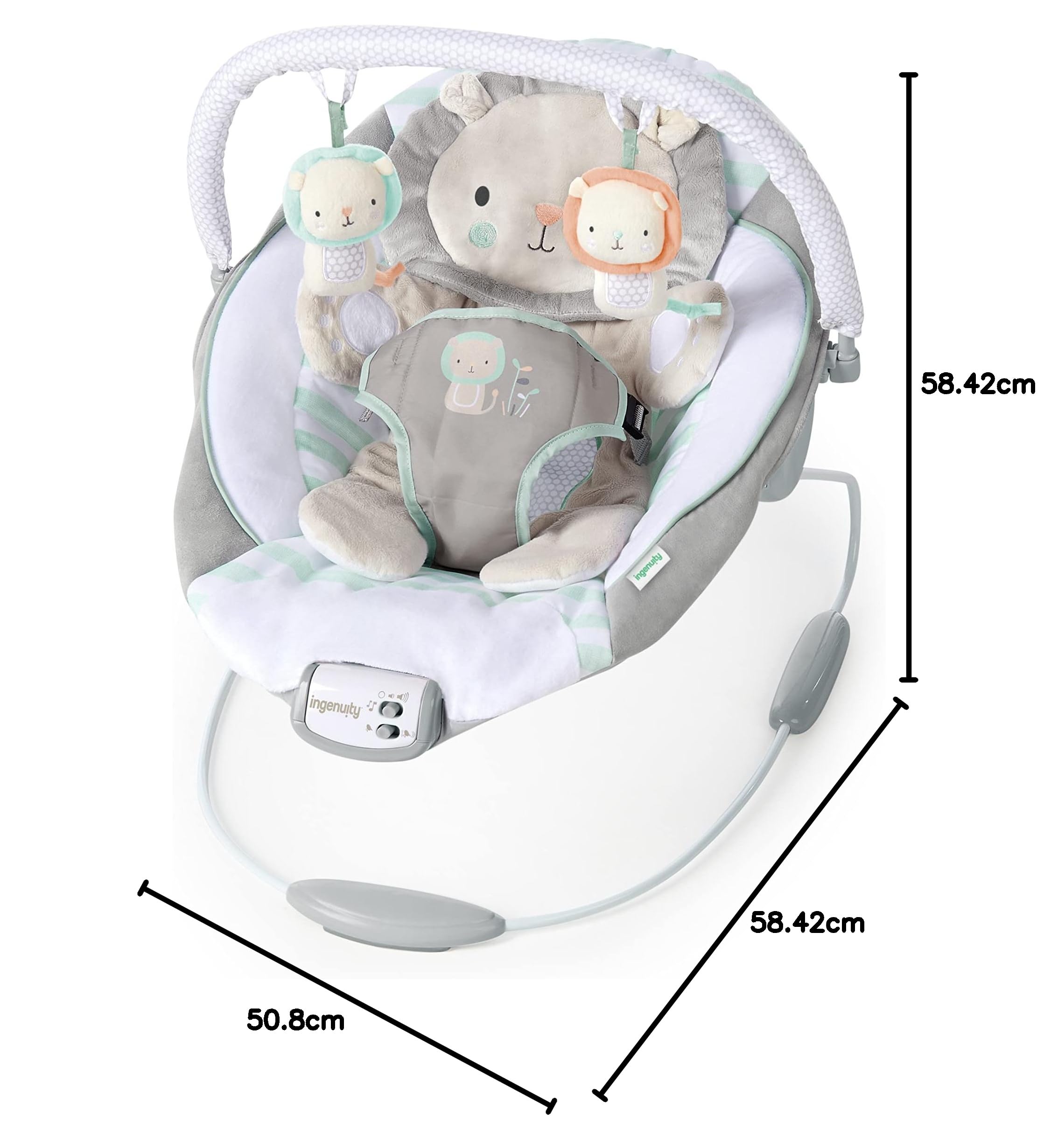 Ingenuity Baby Bouncer Seat with Vibration & Music - Landry The Lion | Portable Infant Bouncer with Soothing Vibrations & Lullabies | Perfect for Newborns, Playtime & Nursery Comfort