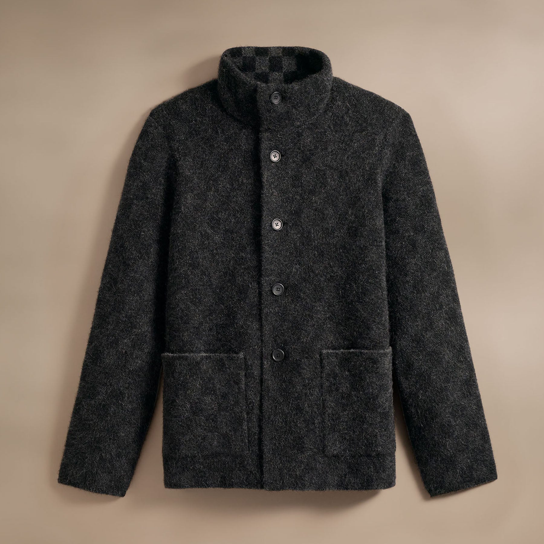 Stylish Black/Anthracite Checkerboard Knit Car Coat for Women - Perfect for Fall Layering & Casual Outings