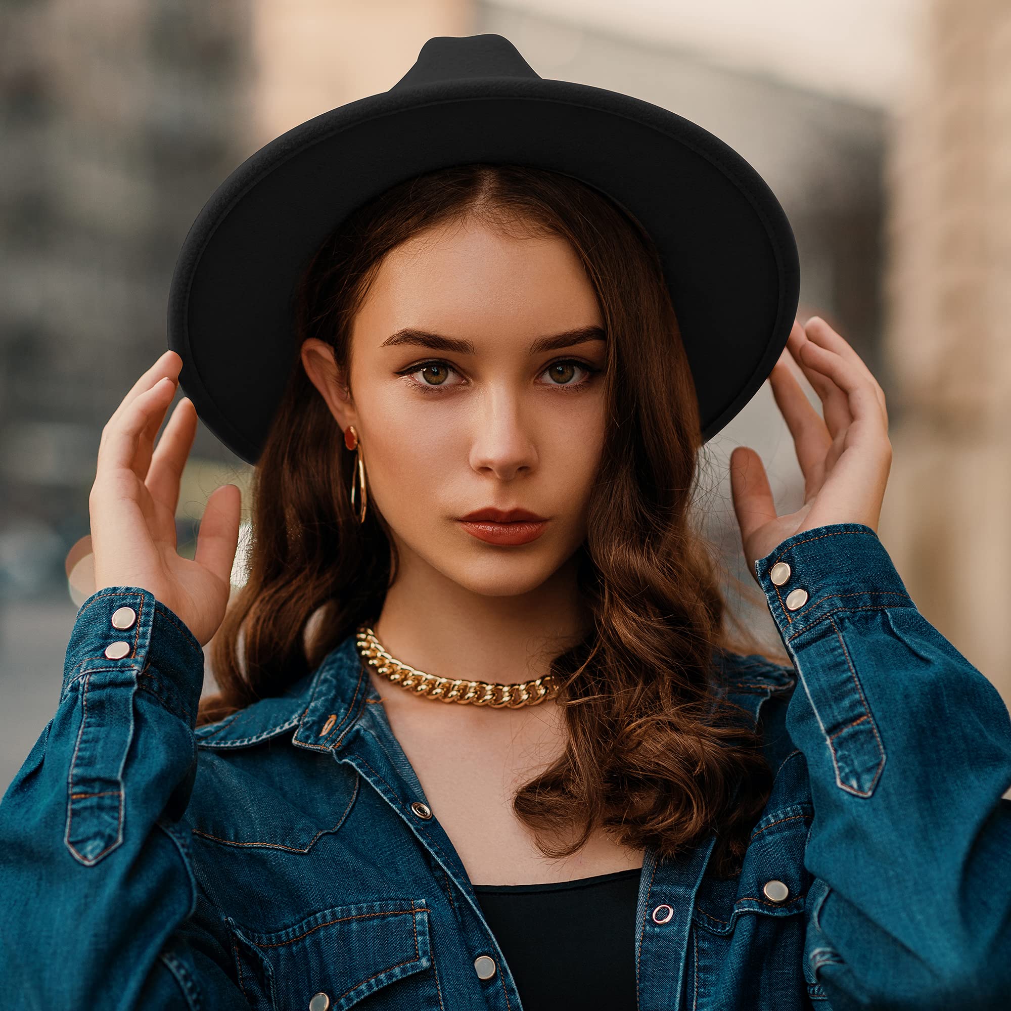 SAJUZEN Wide Brim Fedora Hat for Women & Men - Stylish Felt Hat with Adjustable Belt Buckle - Perfect for Outdoor, Party, and Casual Wear
