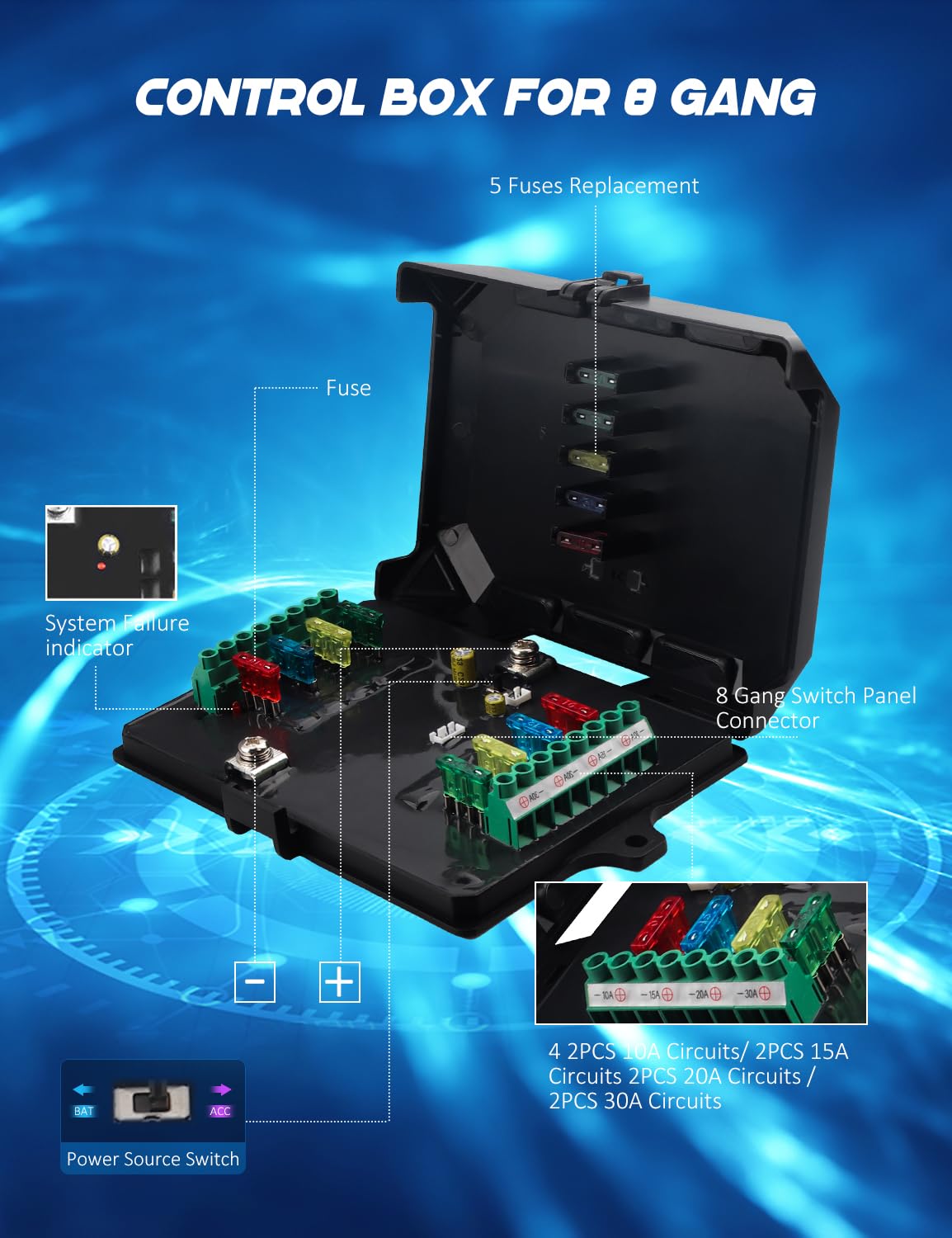 12V 8 Gang RGB LED Touch Control Switch Panel with Momentary, Dimmable & Strobe Function - Waterproof for Trucks, Jeep, Boat, Marine, SUV, Caravan, UTV, Pickup - Perfect for Off-Road Adventures & Marine Applications
