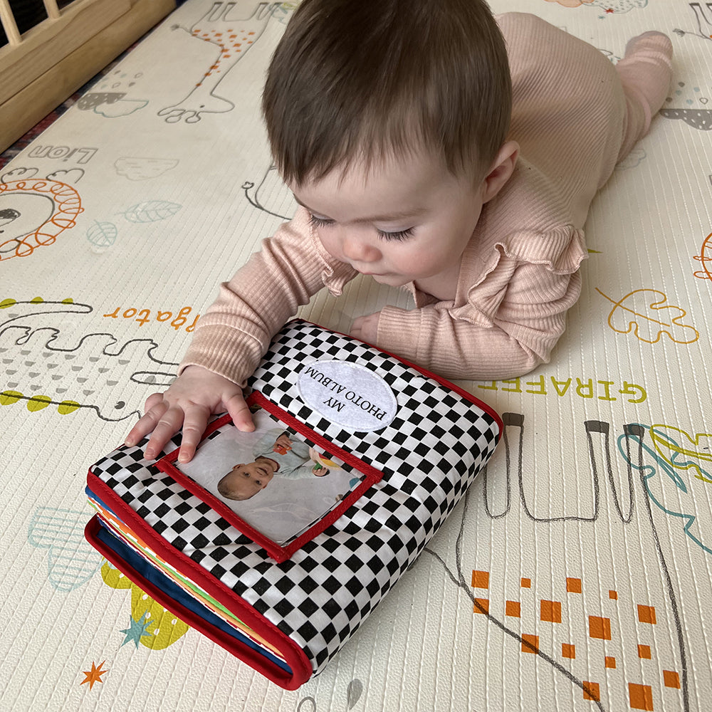 High Contrast Sensory Learning Bundle for Babies & Toddlers | Busy Box, Photo Album & Tactile Matching Patches - Perfect for Early Childhood Development & Montessori Activities