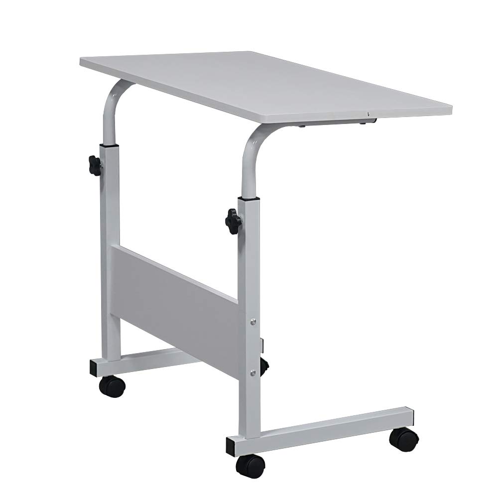 Adjustable U-Shaped Rolling Sofa Table - Mobile Snack Table, Couch Side End Table with Wheels, Portable Breakfast TV Tray, Height Adjustable Laptop Desk Workstation (31.5