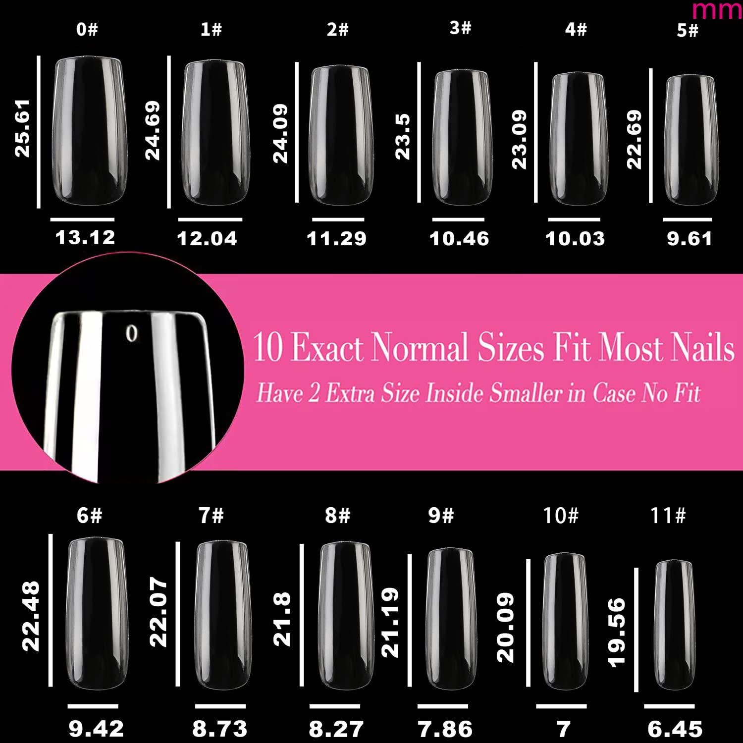 UNA GELLA 504pcs Medium Square Gel Nail Tips - 12 Sizes Full Cover Clear Acrylic Fake Nails for Professional Salon & Home DIY Nail Art | Perfect for Nail Extensions, Manicures & Special Occasions