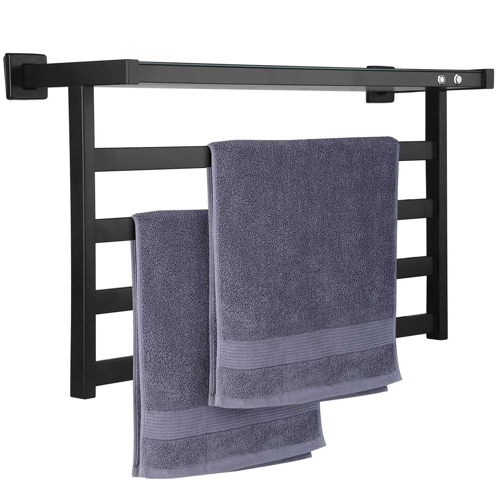 Black Electric Heated Towel Rack - Wall Mounted Stainless Steel Bathroom Towel Warmer with 4 Bars, Plug-in Design for Fast Drying | Perfect for Spa, Luxury Bathrooms & Cold Climate Homes