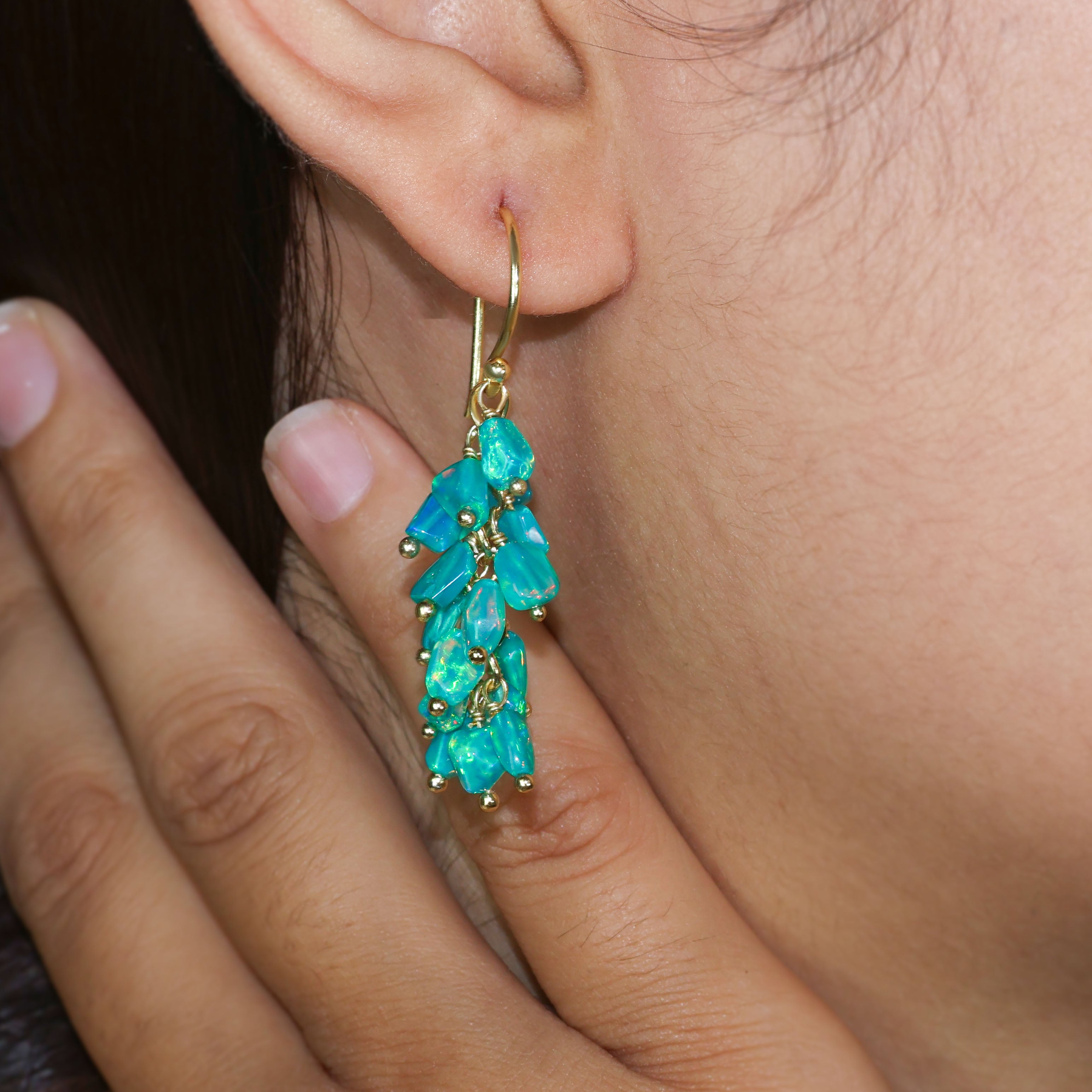 Natural Paraiba Opal Tumble Beaded Cluster Earrings - Handmade Gemstone Jewelry for Women | Boho Chic Accessories for Parties, Weddings & Everyday Wear