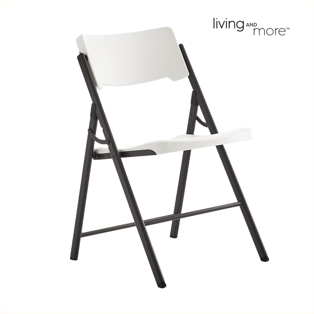 Living and More Commercial Folding Chair - Heavy Duty 350lb Capacity, Ergonomic Swivel Back Design for Indoor/Outdoor Use - White (1 Pack) | Perfect for Events, Parties, Weddings & Office Meetings