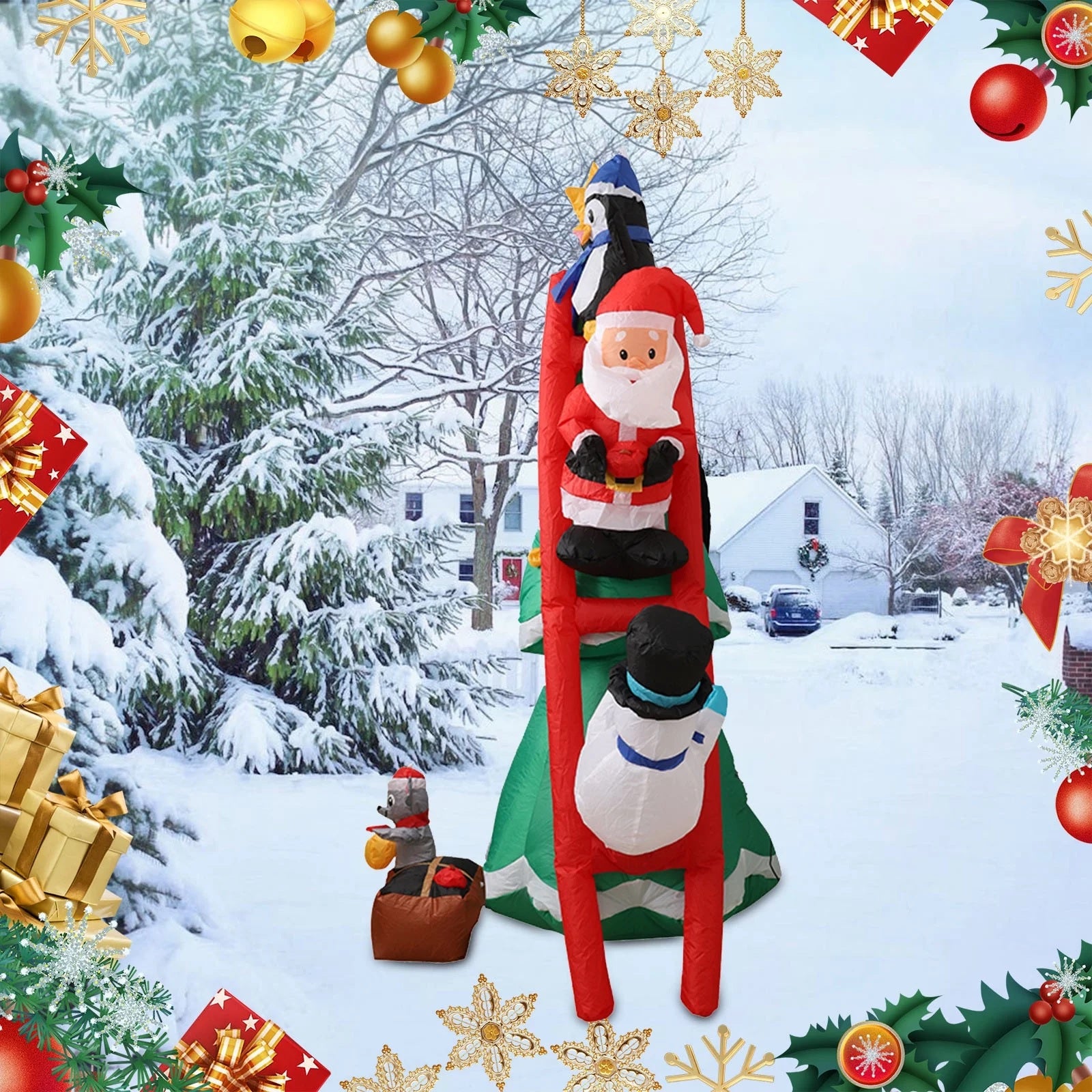 6ft Inflatable Christmas Tree with Santa & Friends - Holiday Yard Decoration for Outdoor Festive Decor