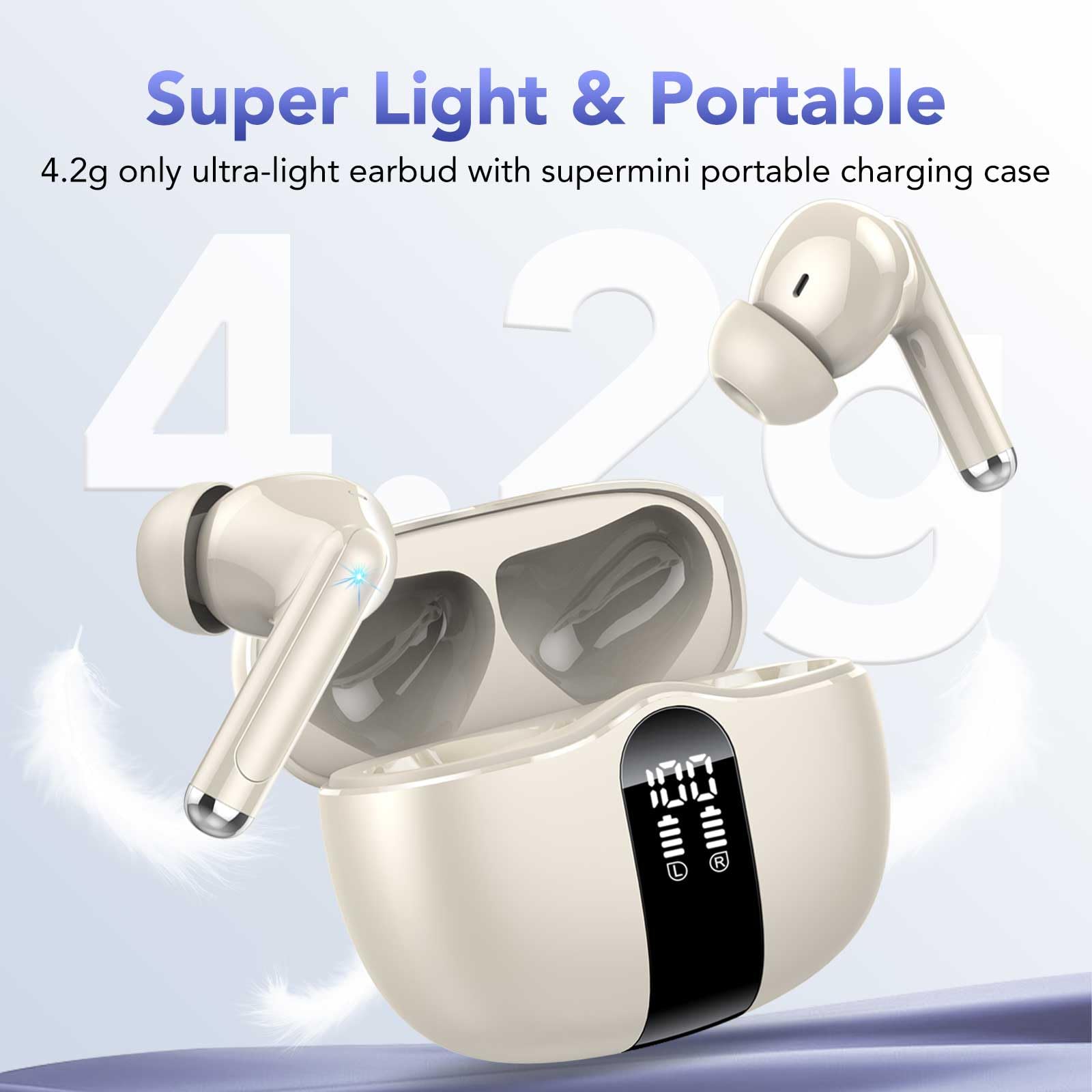 Wireless Earbuds Bluetooth 5.3 with 4 ENC Noise Cancelling Mic - 40H Playtime IP7 Waterproof In-Ear Headphones with Touch Control & USB-C Charging - Perfect for Gym, Running, Travel & Work Calls